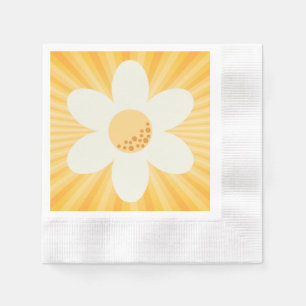 Retro Yellow Daisy Party Napkins   Groovy Boho Flo Serviette