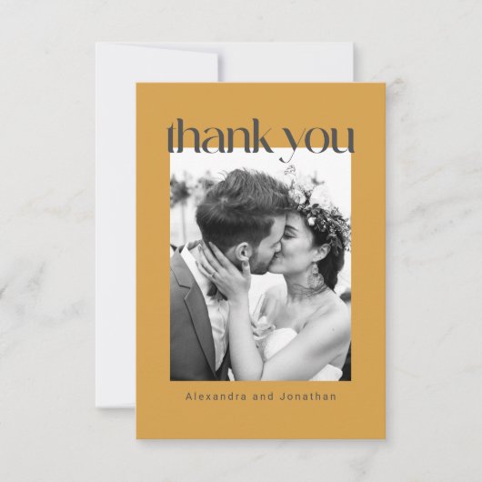 Retro Yellow Floral Custom Message Foto Hochzeit Dankeskarte (Vorderseite)