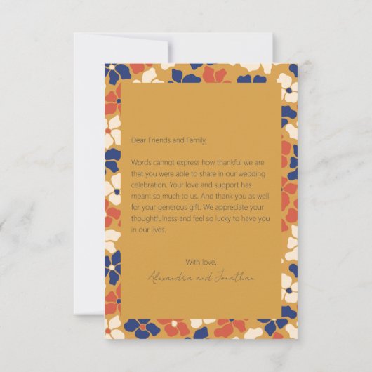 Retro Yellow Floral Custom Message Foto Hochzeit Dankeskarte (Rückseite)