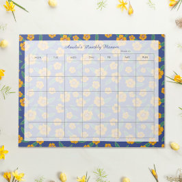 Retro Yellow Flowers Navy Monthly Name Notizblock