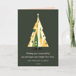 Retro Yellow Green Christmas Tree Business-Logo Feiertagskarte