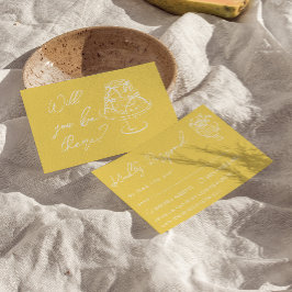 Retro Yellow  Hand Drawn Cake Floral Wedding RSVP Karte