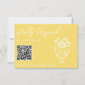 Retro Yellow Hand Drawn Floral QR Code Wedding RSVP Karte (Vorderseite)