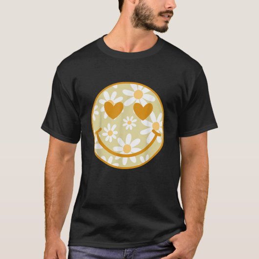Retro Yellow Happy Face Checkered Pattern Smile Fa T-Shirt (Vorderseite)