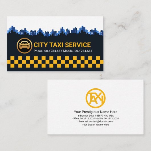 Retro Yellow Karo Box City Silhouette Taxistand Visitenkarte (Vorne/Hinten)