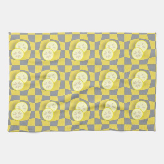 Retro Yellow Lemon Slices Fruchtmuster Geschirrtuch (Horizontal)