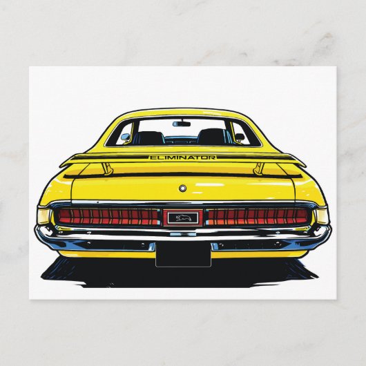 Retro Yellow Muscle Car Rear Pop Art Illustration Postkarte (Vorderseite)