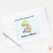 Retro Yellow Mushroom Book Label Quadratischer Aufkleber (Umschlag)