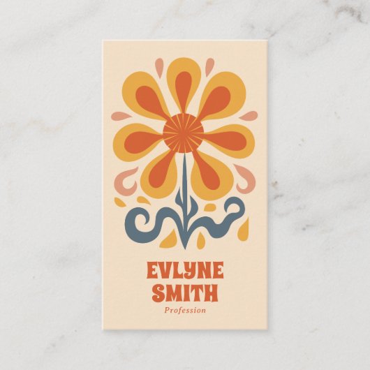 Retro Yellow Orange Groovy Boho Chic Floral Trendy Visitenkarte (Vorderseite)