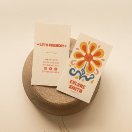 Retro Yellow Orange Groovy Boho Chic Floral Trendy Visitenkarte