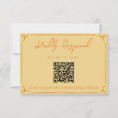 Retro Yellow Orange Hand Written QR Code Wedding RSVP Karte (Vorderseite)