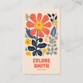 Retro Yellow Orange QR Code Groovy Floral Trendy Visitenkarte (Vorderseite)