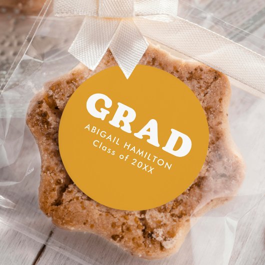 Retro Yellow Orange Typografy Abschluss Runder Aufkleber