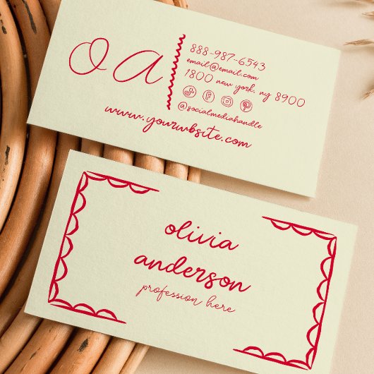 Retro Yellow Red Handgeschriebene, Quirky Girly Ge Visitenkarte