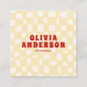 Retro Yellow Red QR Code Groovy Checkered Boho Quadratische Visitenkarte (Vorderseite)
