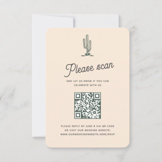 Retro Yellow Saguaro Cacti Wüste Wedding QR Code RSVP Karte (Vorderseite)