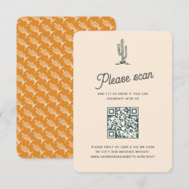 Retro Yellow Saguaro Cacti Wüste Wedding QR Code RSVP Karte
