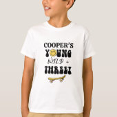 Retro Yellow Skateboard Young Wild Three Birthday T-Shirt (Vorderseite)