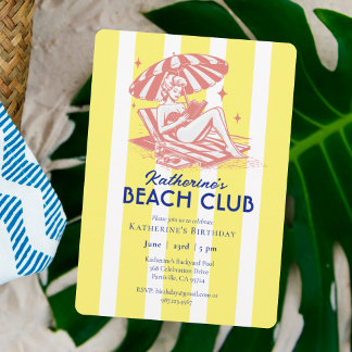 Retro Yellow Stripes Beach Club Einladung