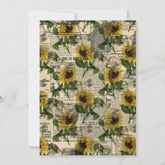 Retro Yellow Sunflower Newspaper Brautparty Einladung (Rückseite)