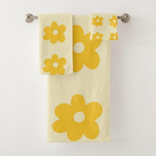 Retro Yellow Tropical Simple Blume Pattern Badhandtuch Set (Insitu)
