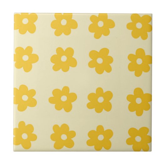 Retro Yellow Tropical Simple Blume Pattern Fliese (Vorderseite)