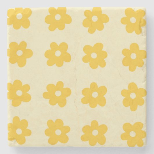 Retro Yellow Tropical Simple Blume Pattern Steinuntersetzer (Vorderseite)