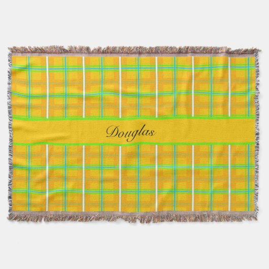 Retro Yellow und Blue Douglas Tartan, kundenspezif Decke (Vorderseite)
