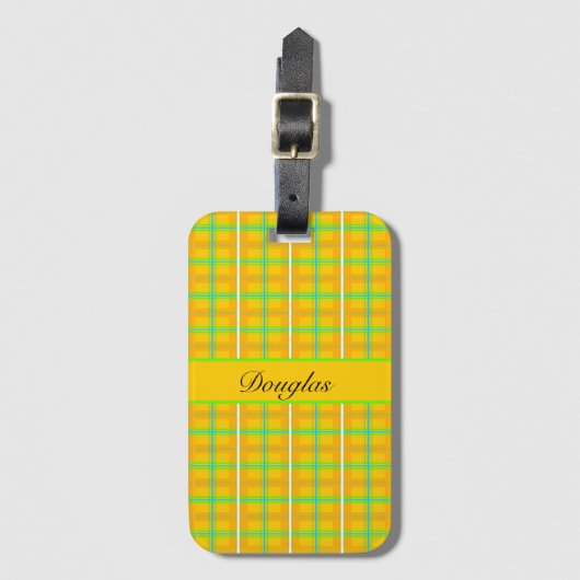 Retro Yellow und Blue Douglas Tartan, kundenspezif Gepäckanhänger (Vorderseite Vertikal)