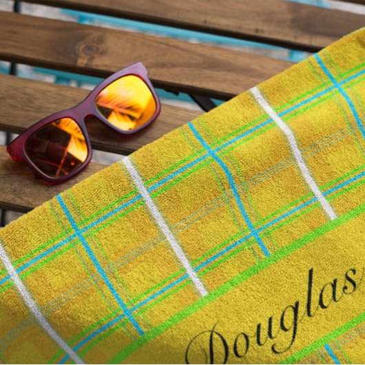 Retro Yellow und Blue Douglas Tartan, kundenspezif Strandtuch