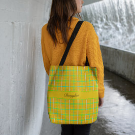 Retro Yellow und Blue Douglas Tartan, kundenspezif Tasche