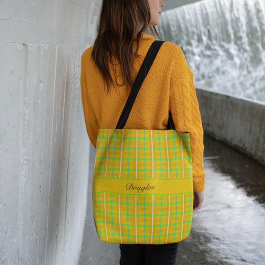 Retro Yellow und Blue Douglas Tartan, kundenspezif Tasche