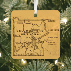 Retro Yellowstone - Grand Teton Karte Ornament Aus Metall