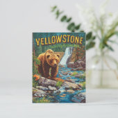 Retro Yellowstone - Grizzlybär und Wassermann Postkarte (Stehend Vorderseite)