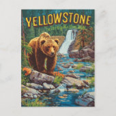 Retro Yellowstone - Grizzlybär und Wassermann Postkarte (Vorderseite)