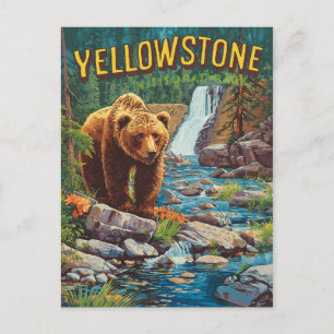 Retro Yellowstone - Grizzlybär und Wassermann Postkarte