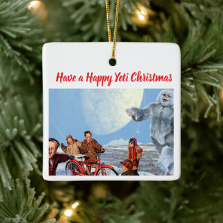 Retro Yeti Christmas Ornament, Personalized Family Keramikornament