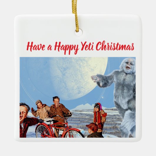 Retro Yeti Christmas Ornament, Personalized Family Keramikornament (Vorderseite)