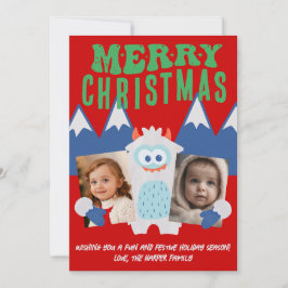 Retro Yeti Whimsical Kids Christmas 2 Foto Feiertagskarte
