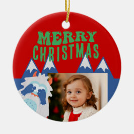 Retro Yeti Whimsical Kids Weihnachts-Foto Keramik Ornament