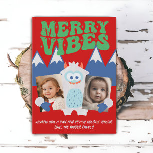 Retro Yeti Whimsical Two Kids Foto Weihnachten