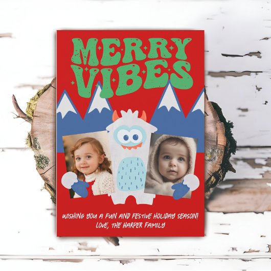Retro Yeti Whimsical Two Kids Foto Weihnachten