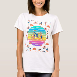 Retro Yoga im dynamischen Fluss harmonischer Farbe T-Shirt