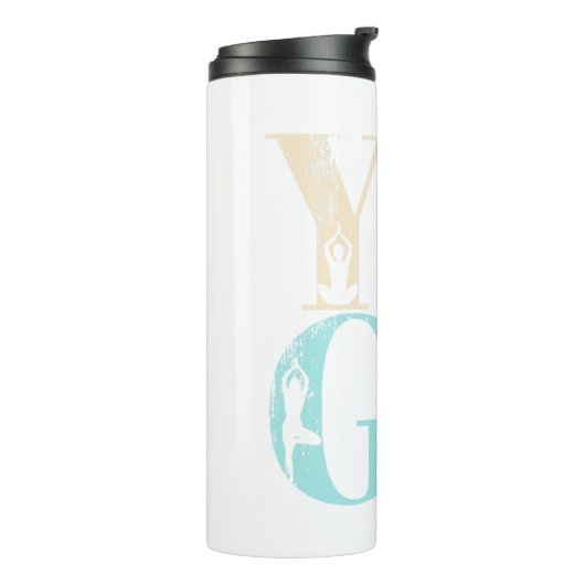 Retro-Yoga-Typografie mit Silhouetten von Posen Thermosbecher (Nach links gedreht)