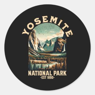 Retro Yosemite Nationalpark USA Vintage Wandern Runder Aufkleber