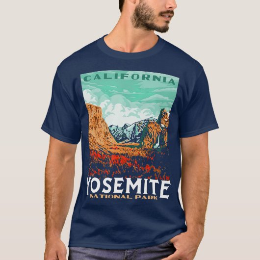 Retro Yosemite Nationalparktal WPA Style T-Shirt (Vorderseite)