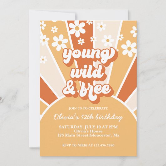 Retro Young Wild Burnt Orange Sunshine daisine Einladung (Vorderseite)