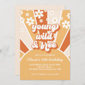 Retro Young Wild Burnt Orange Sunshine daisine Einladung (Vorne/Hinten)