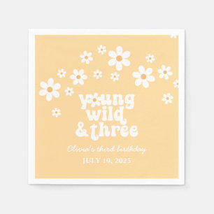 Retro Young Wild drei Daisy Blumen 3. Geburtstag Serviette