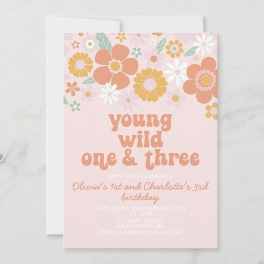 Retro Young Wild One and Three Einladung (Vorderseite)